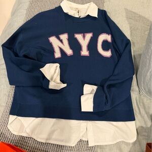 Maeve Navy Sweater with Pink and White Details